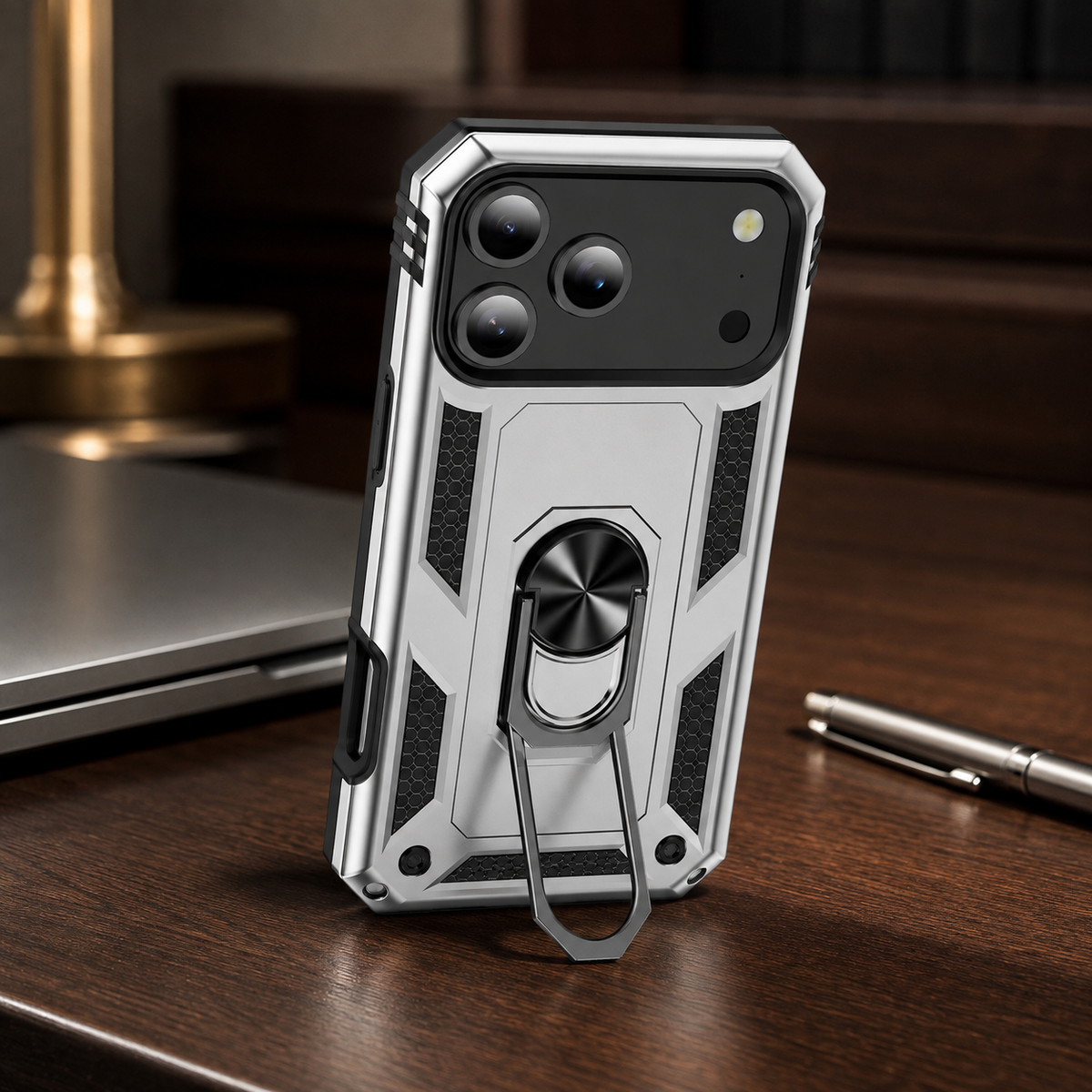 Premium iPhone Case Magnetic Armor Shockproof PC TPU Metal Ring Holder Dual Layer Anti Scratch Matte Non Slip Heavy Duty Protective Bumper Cover