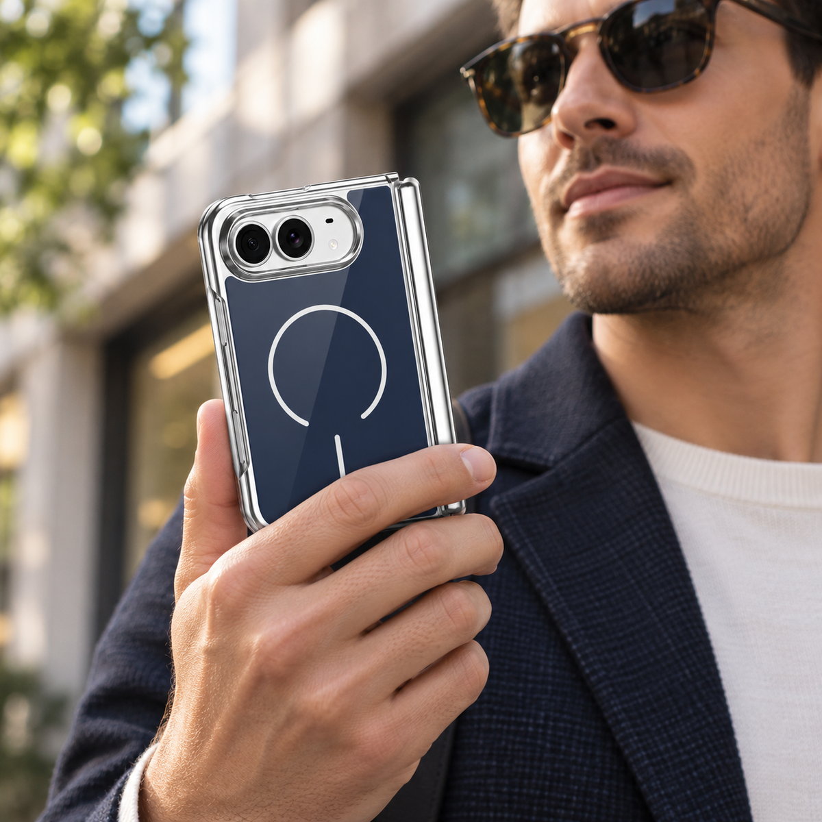 Premium iPhone Case Magnetic Built In Screen Protector Glass PC Full Wrap Shockproof Foldable Anti Scratch Non Slip Wireless Charging Protective Cover