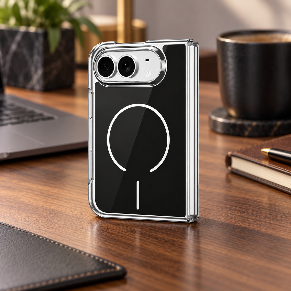 Premium iPhone Case Magnetic Built In Screen Protector Glass PC Full Wrap Shockproof Foldable Anti Scratch Non Slip Wireless Charging Protective Cover