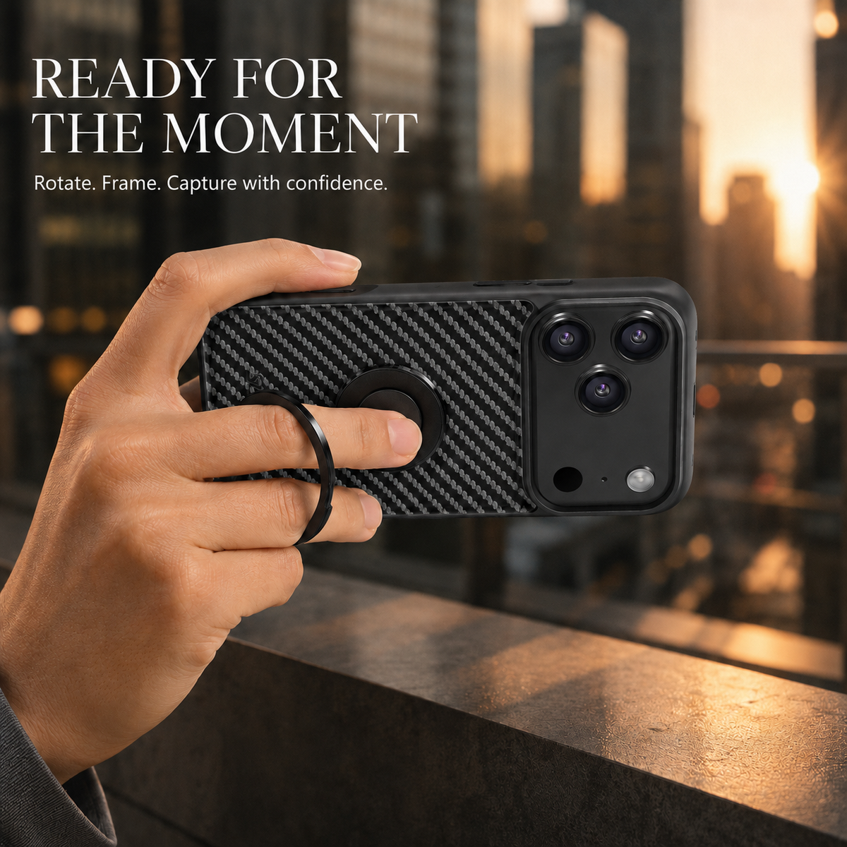 Premium iPhone Case Magnetic Carbon Fiber Faux Leather 360 Rotating Ring Stand Shockproof PC TPU Anti Scratch Non Slip Dual Layer Protective Cover