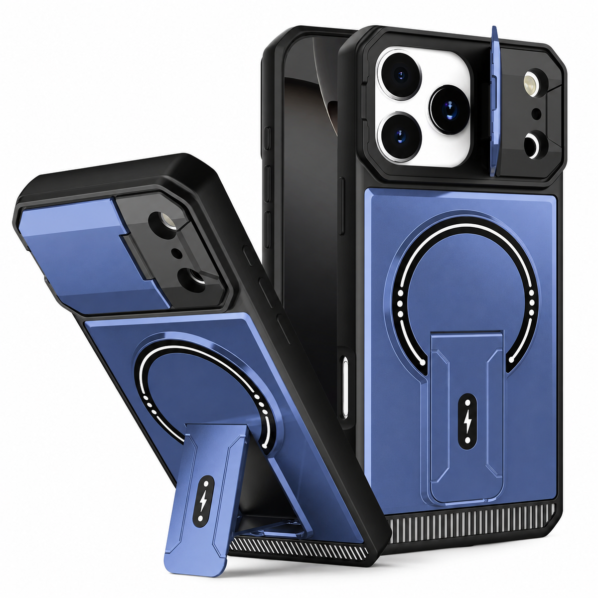 Premium iPhone Case Magnetic Carbon Fiber Leather Kickstand Camera Lens Protection Shockproof Slim Stand Holder Protective Cover