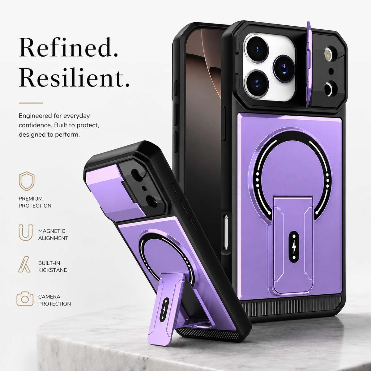 Premium iPhone Case Magnetic Carbon Fiber Leather Kickstand Camera Lens Protector Stand Holder Shockproof Slim Protective Cover