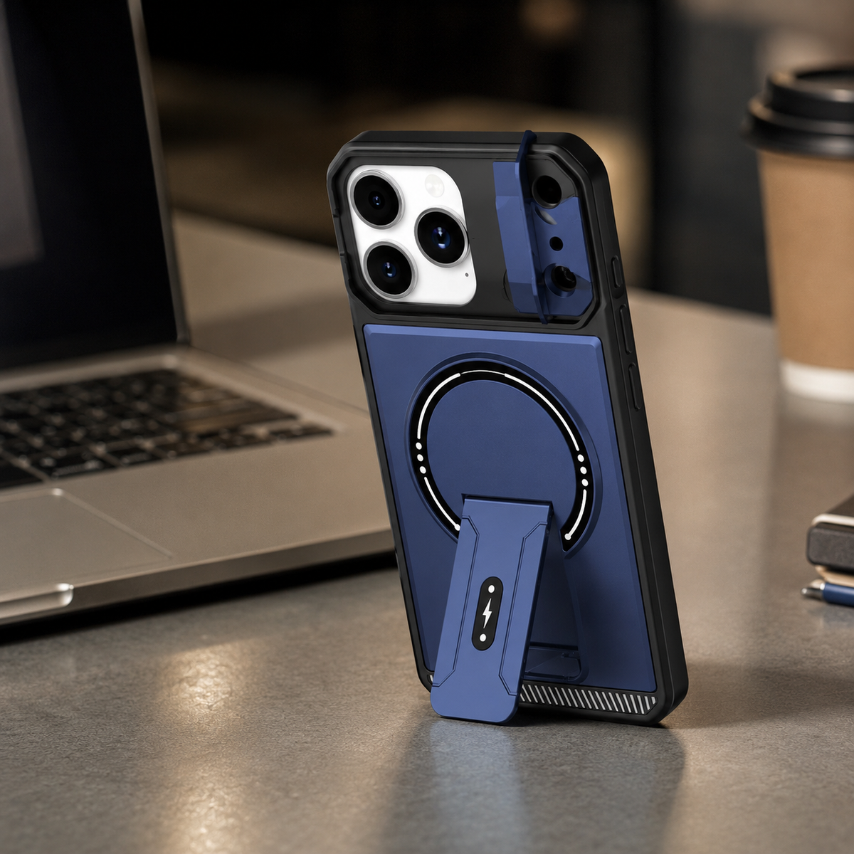 Premium iPhone Case Magnetic Carbon Fiber Leather Kickstand Camera Lens Protector Stand Holder Shockproof Slim Protective Cover