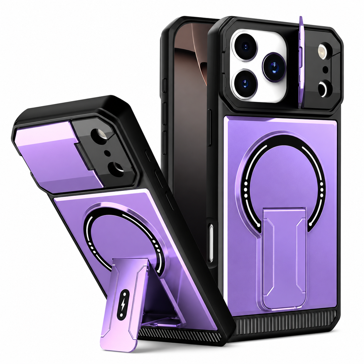 Premium iPhone Case Magnetic Carbon Fiber Leather Kickstand Camera Lens Protector Stand Holder Shockproof Slim Protective Cover