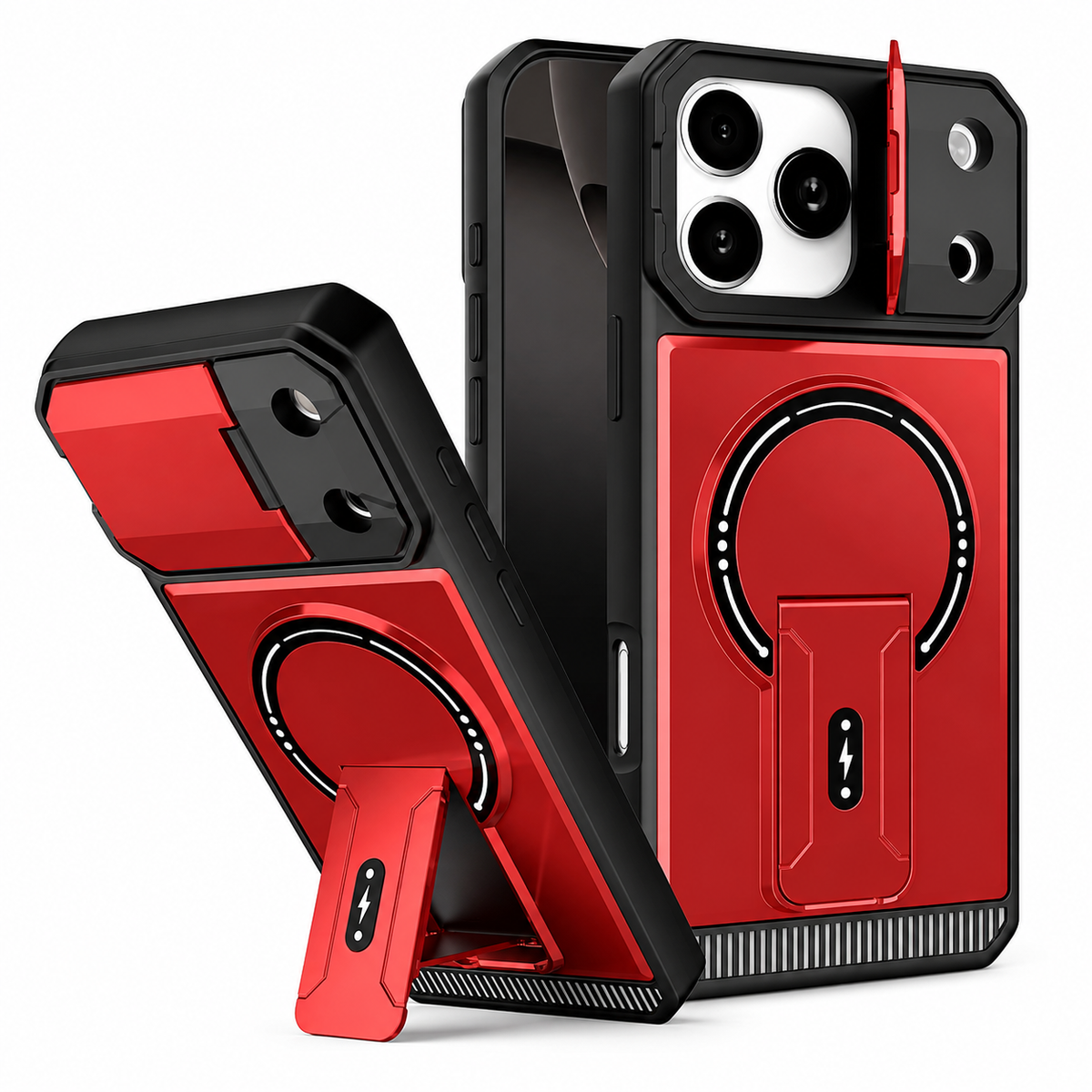 Premium iPhone Case Magnetic Carbon Fiber Leather Kickstand Camera Lens Protector Stand Holder Shockproof Slim Protective Cover