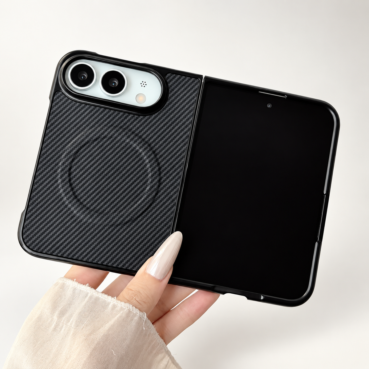 Premium iPhone Case Magnetic Carbon Fiber Texture Soft TPU Foldable Shockproof Anti Knock Wireless Charging Slim Protective Back Cover Case Design