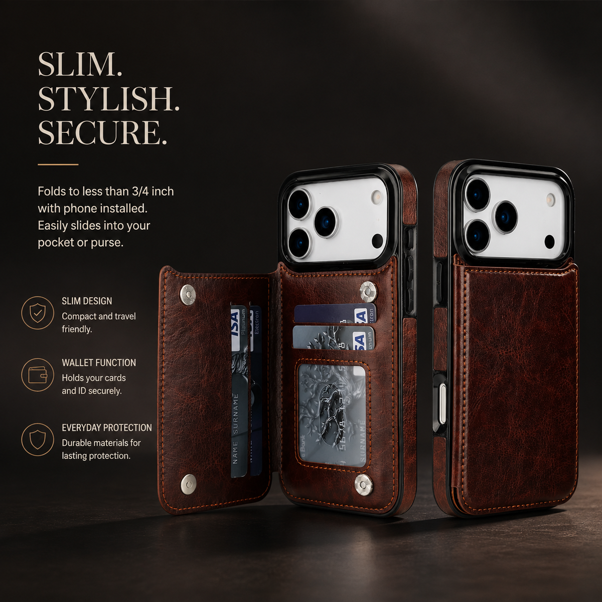Premium iPhone Case Magnetic Flip Wallet Cover Faux Leather Card Holder Kickstand Shockproof Full Protection Camera Lens Guard Slim Protective Design