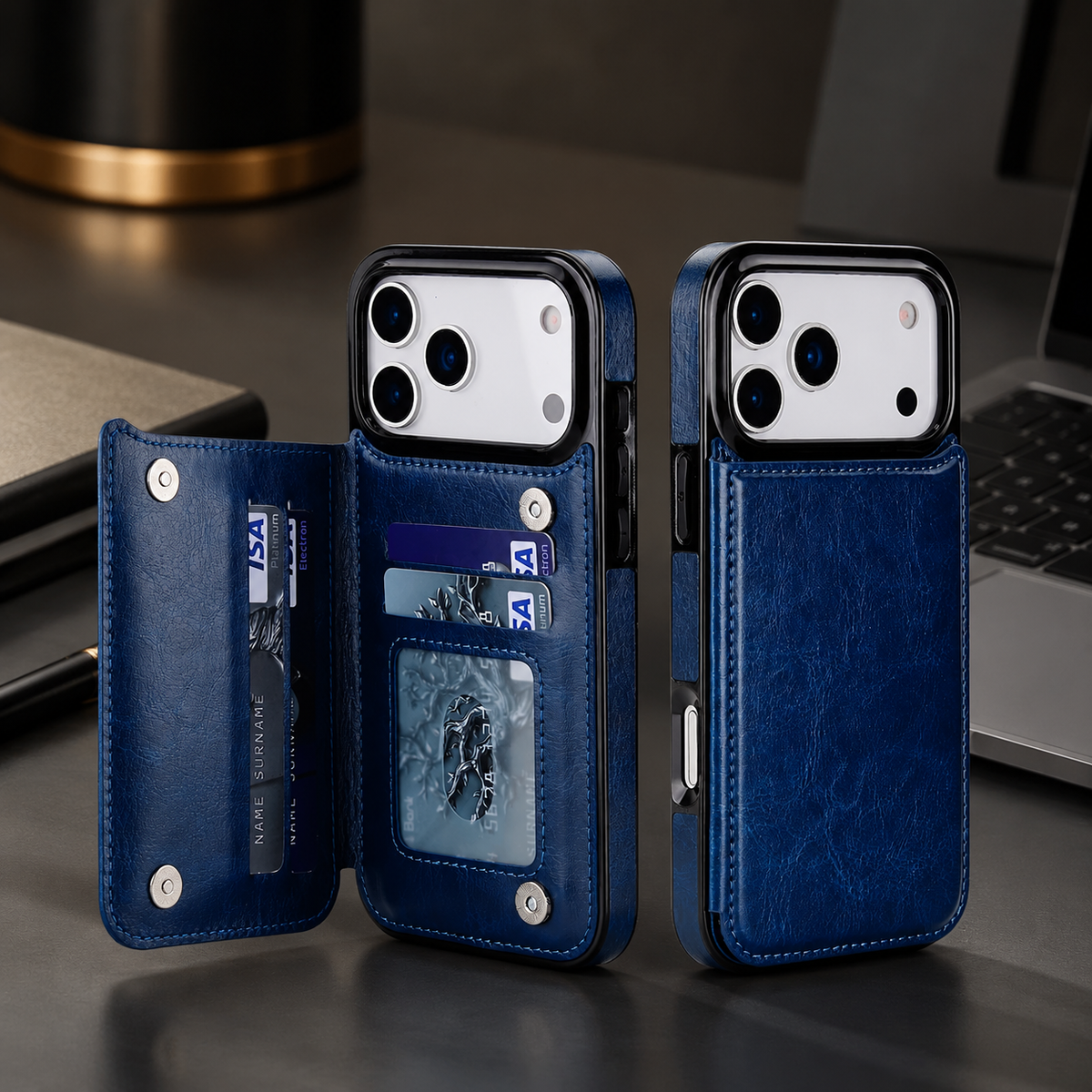 Premium iPhone Case Magnetic Flip Wallet Cover Faux Leather Card Holder Kickstand Shockproof Full Protection Camera Lens Guard Slim Protective Design