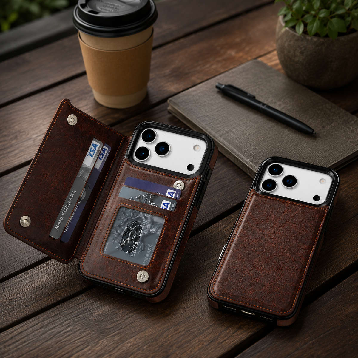 Premium iPhone Case Magnetic Flip Wallet Cover Faux Leather Card Holder Kickstand Shockproof Full Protection Camera Lens Guard Slim Protective Design