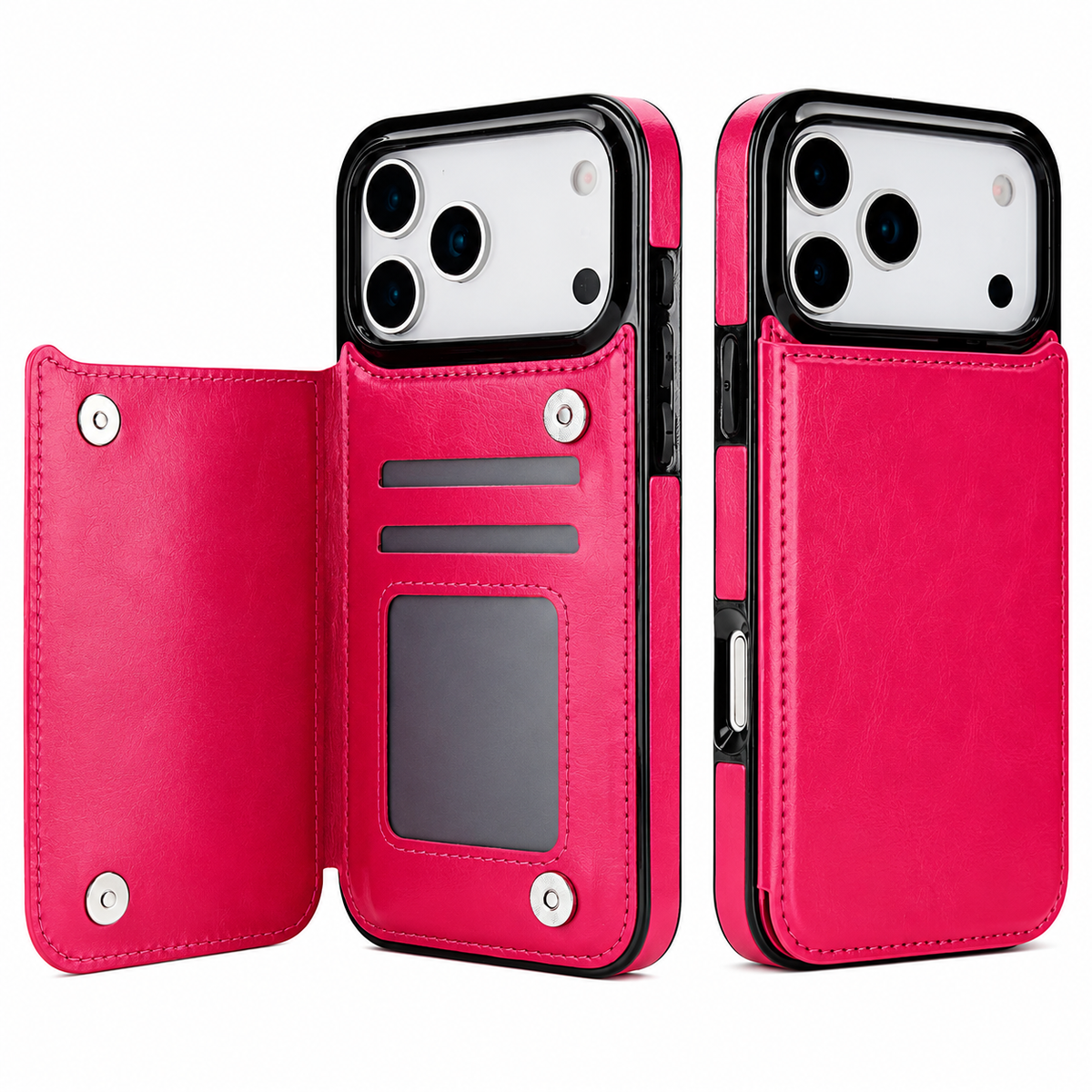 Premium iPhone Case Magnetic Flip Wallet Cover Faux Leather Card Holder Kickstand Shockproof Full Protection Camera Lens Guard Slim Protective Design