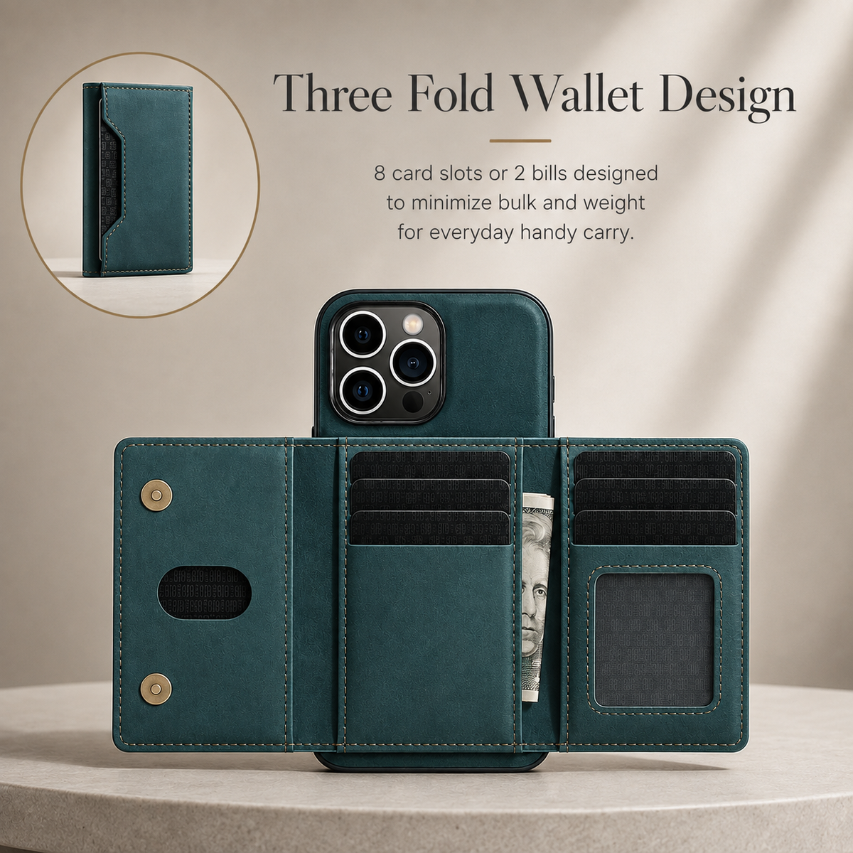 Premium iPhone Case Magnetic Leather Wallet Card Holder Money Pocket Kickstand Shockproof Protective Cover Anti Fingerprint Non Slip Slim Secure Storage