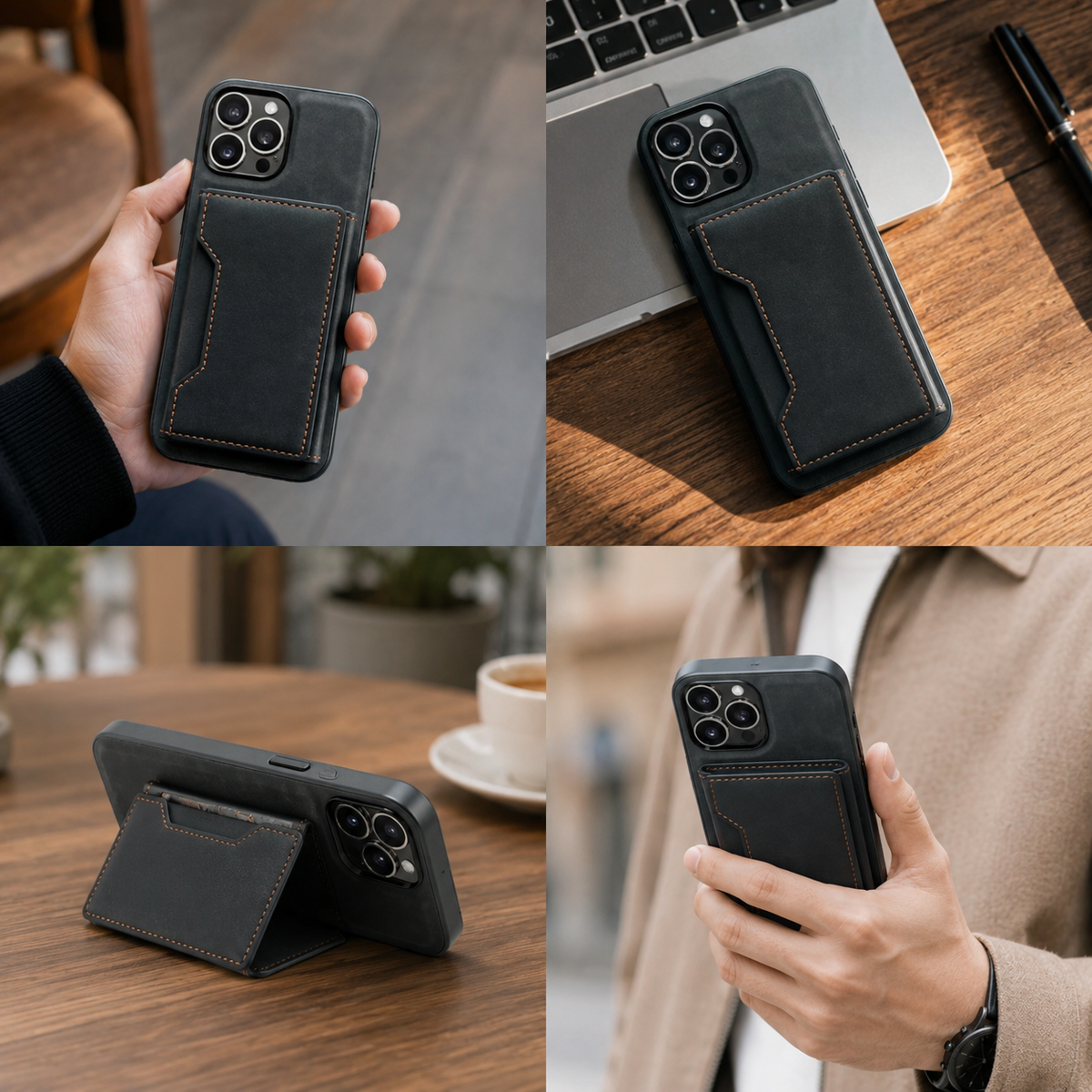 Premium iPhone Case Magnetic Leather Wallet Card Holder Money Pocket Kickstand Shockproof Protective Cover Anti Fingerprint Non Slip Slim Secure Storage