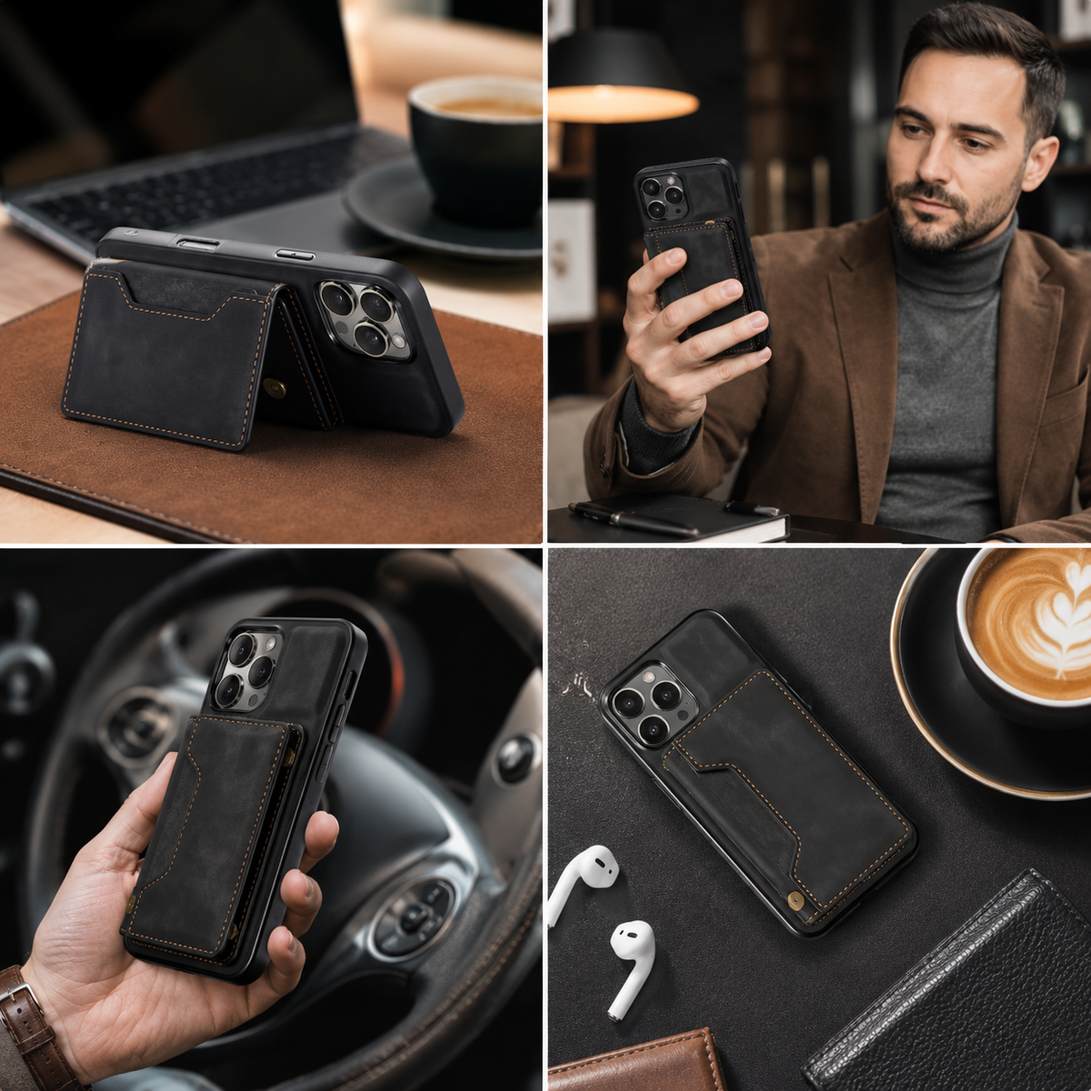 Premium iPhone Case Magnetic Leather Wallet Card Holder Money Pocket Kickstand Shockproof Protective Cover Anti Fingerprint Non Slip Slim Secure Storage