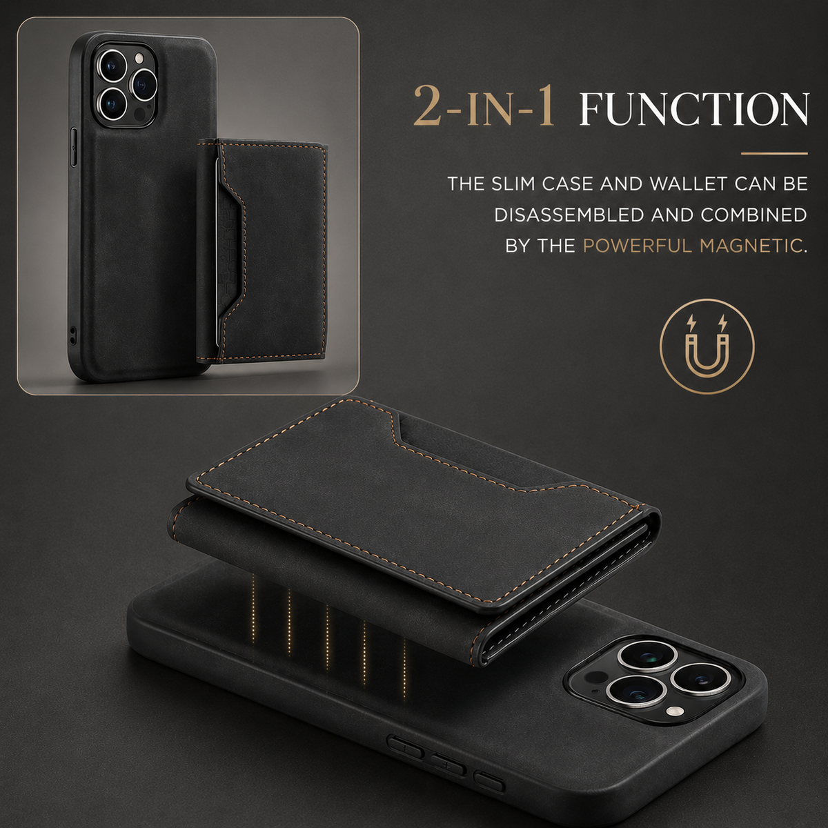 Premium iPhone Case Magnetic Leather Wallet Card Holder Money Pocket Kickstand Shockproof Protective Cover Anti Fingerprint Non Slip Slim Secure Storage