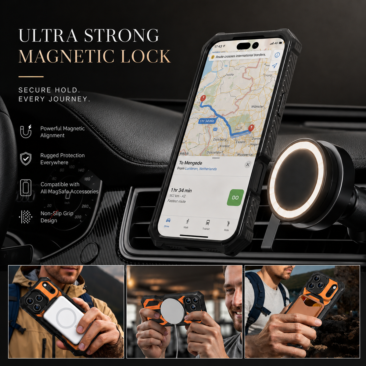 Premium iPhone Case Magnetic Military Grade Cover Shockproof Heavy Duty Protective Ring Stand Full Coverage Camera Lens Guard Rugged Slim Durable Design