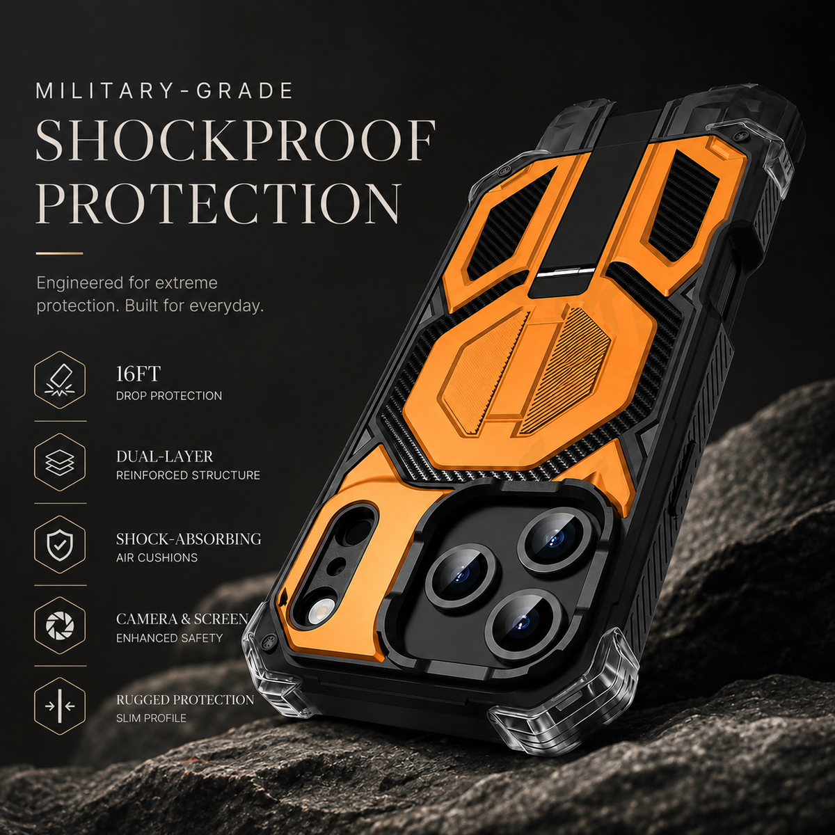 Premium iPhone Case Magnetic Military Grade Cover Shockproof Heavy Duty Protective Ring Stand Full Coverage Camera Lens Guard Rugged Slim Durable Design