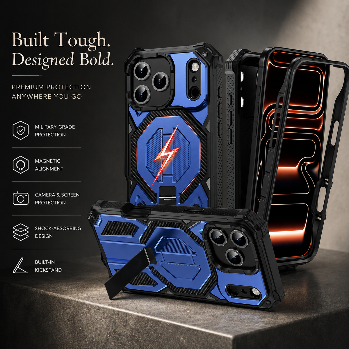 Premium iPhone Case Magnetic Military Grade Cover Shockproof Heavy Duty Protective Ring Stand Full Coverage Camera Lens Guard Rugged Slim Durable Design