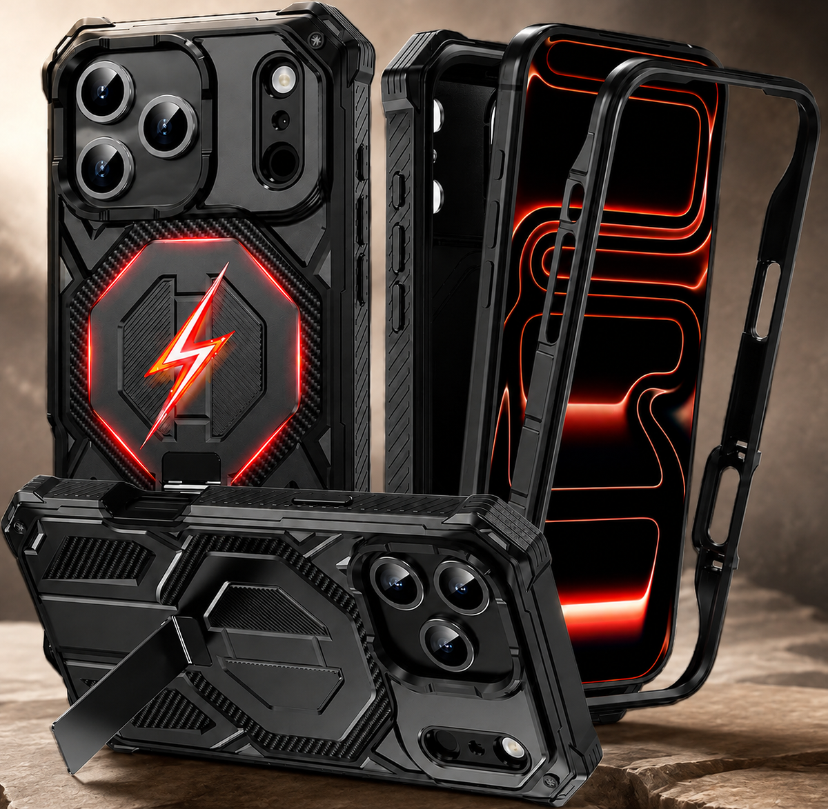 Premium iPhone Case Magnetic Military Grade Cover Shockproof Heavy Duty Protective Ring Stand Full Coverage Camera Lens Guard Rugged Slim Durable Design