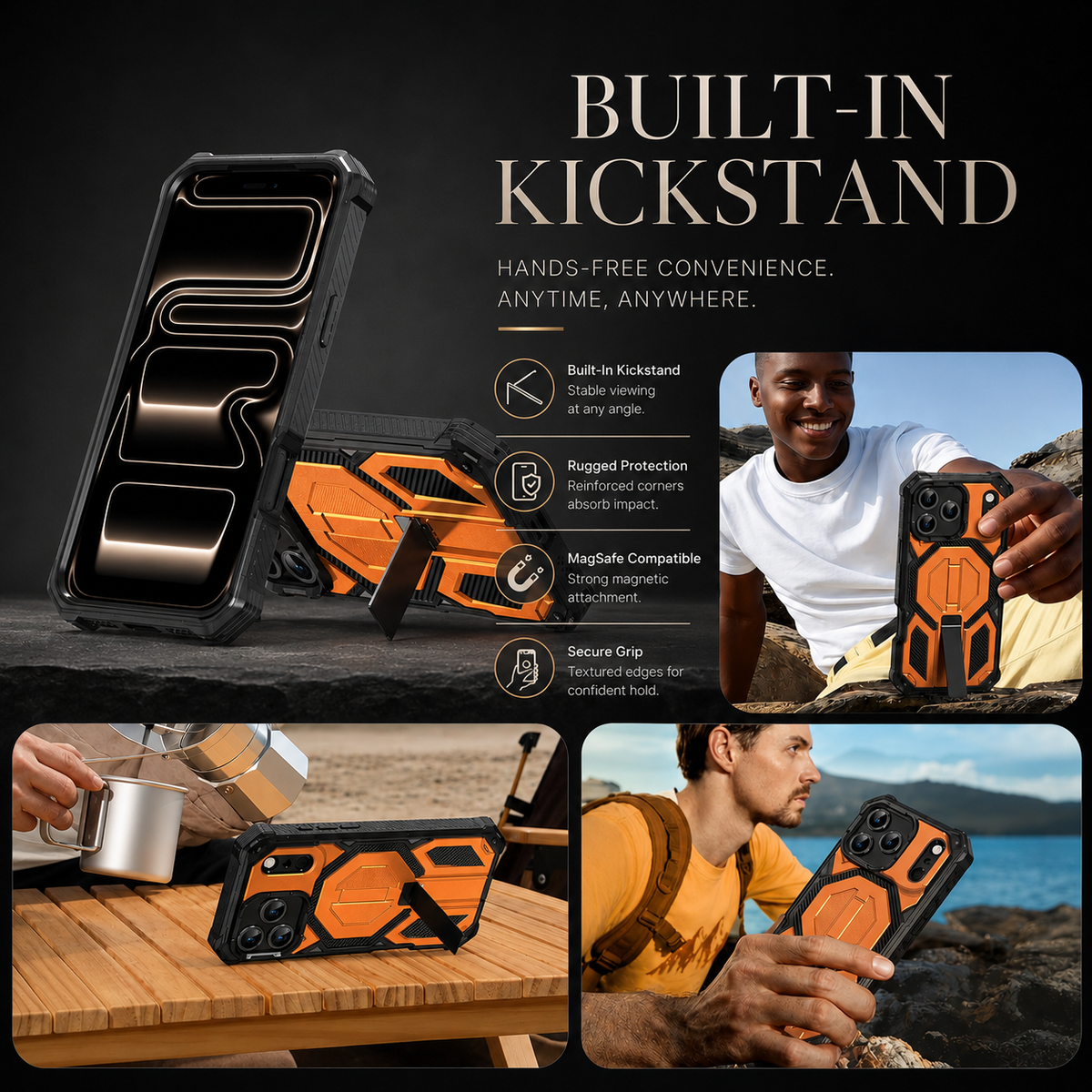 Premium iPhone Case Magnetic Military Grade Cover Shockproof Heavy Duty Protective Ring Stand Full Coverage Camera Lens Guard Rugged Slim Durable Design