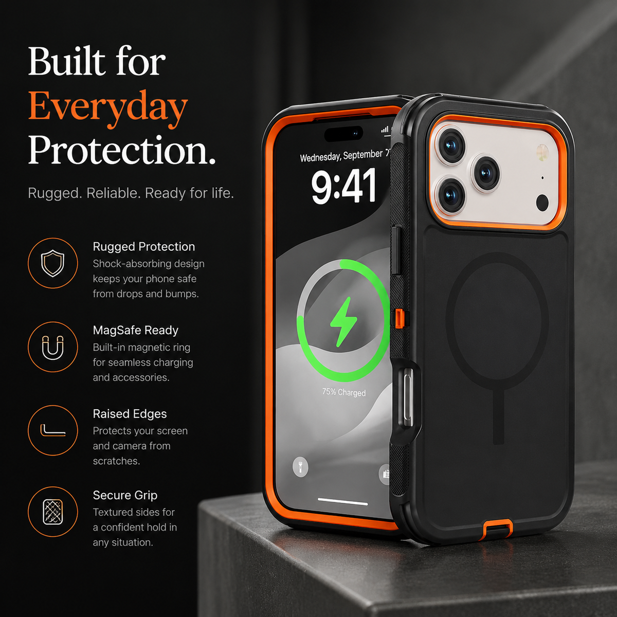 Premium iPhone Case Magnetic Protective Cover Rugged Defender Shockproof Armor Dual Layer Belt Clip Holder Full Port Protection Anti Slip Grip Heavy Duty Design