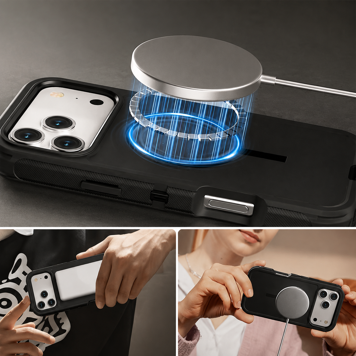 Premium iPhone Case Magnetic Protective Cover Rugged Defender Shockproof Armor Dual Layer Belt Clip Holder Full Port Protection Anti Slip Grip Heavy Duty Design