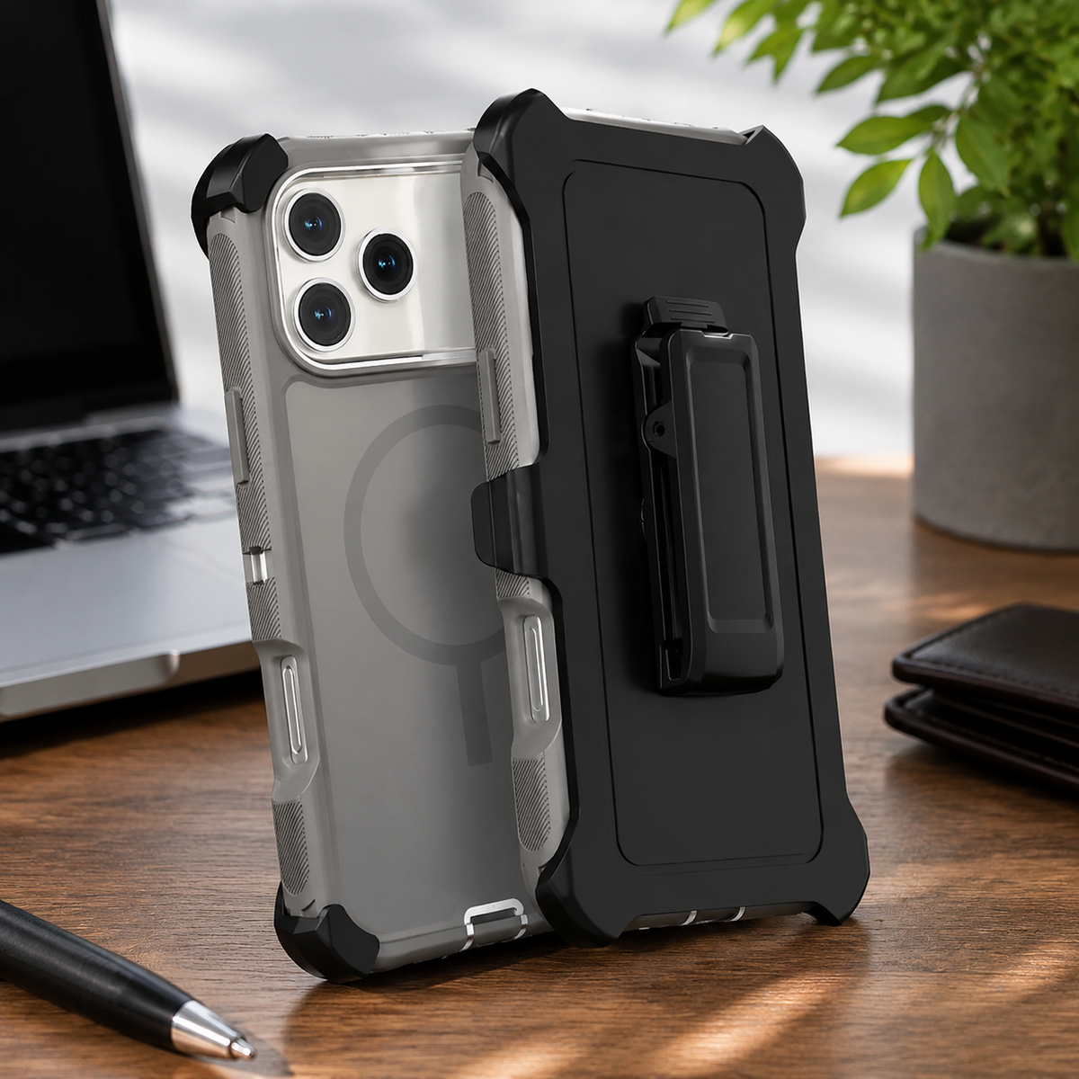 Premium iPhone Case Magnetic Protective Cover Rugged Defender Shockproof Armor Dual Layer Belt Clip Holder Full Port Protection Anti Slip Grip Heavy Duty Design