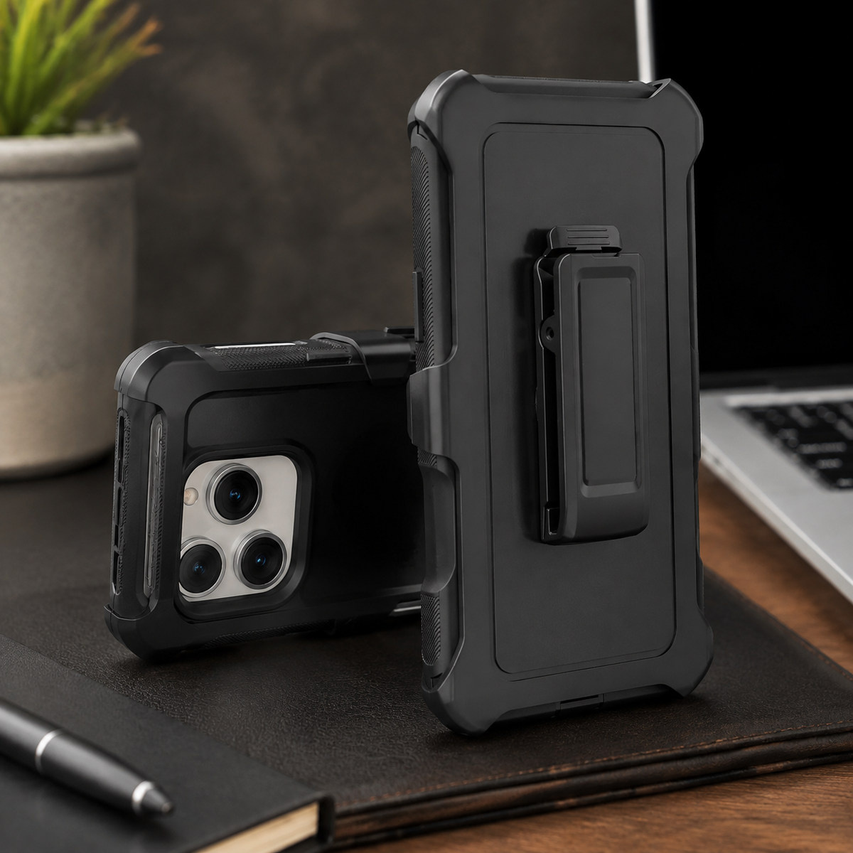 Premium iPhone Case Magnetic Protective Cover Rugged Defender Shockproof Armor Dual Layer Belt Clip Holder Full Port Protection Anti Slip Grip Heavy Duty Design