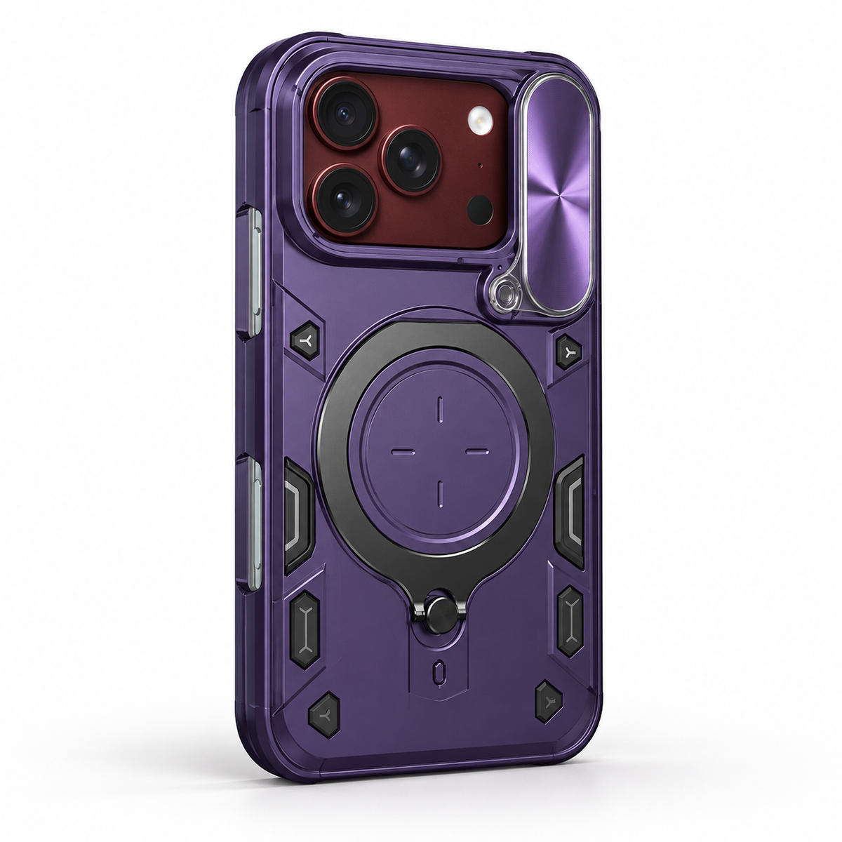Premium iPhone Case Magnetic Ring Holder Foldable Armor Slide Camera Protector Shockproof PC TPU Heavy Duty Dual Layer Protective Cover Kickstand Case
