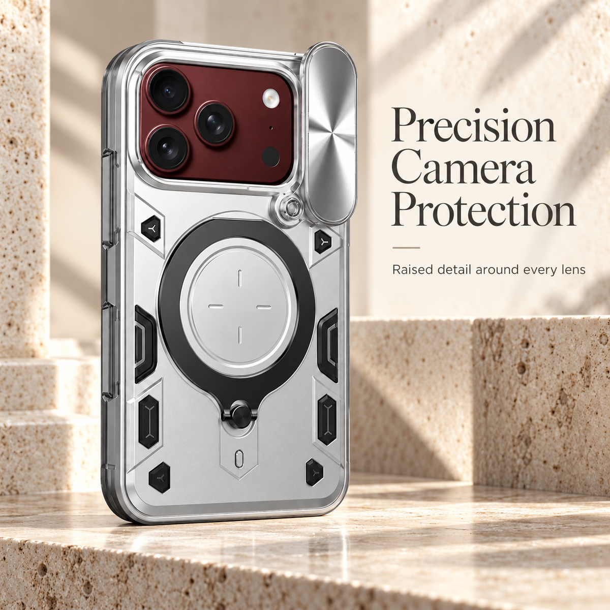 Premium iPhone Case Magnetic Ring Holder Foldable Armor Slide Camera Protector Shockproof PC TPU Heavy Duty Dual Layer Protective Cover Kickstand Case