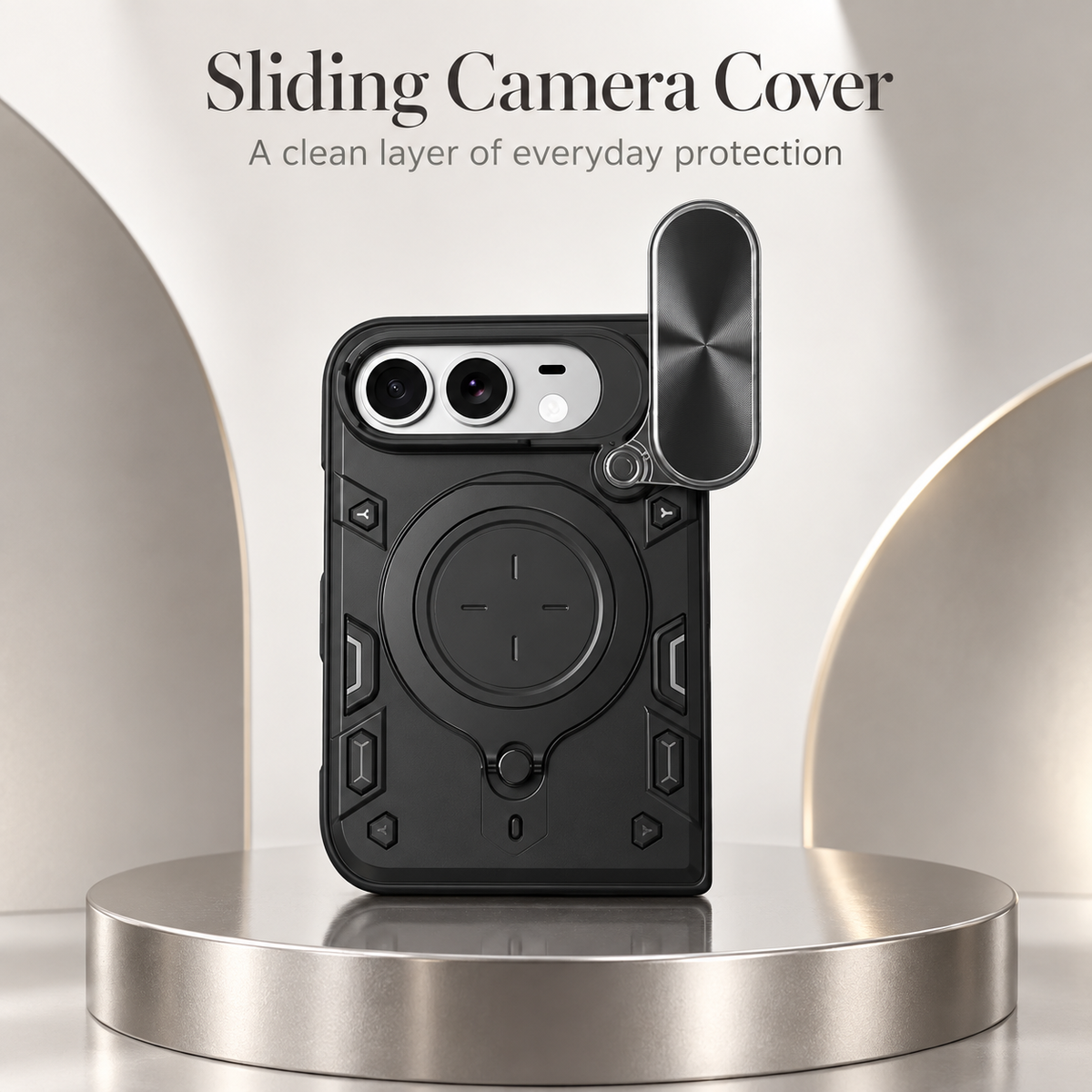 Premium iPhone Case Magnetic Ring Holder Foldable Armor Slide Camera Protector Shockproof PC TPU Heavy Duty Dual Layer Protective Cover Kickstand Case
