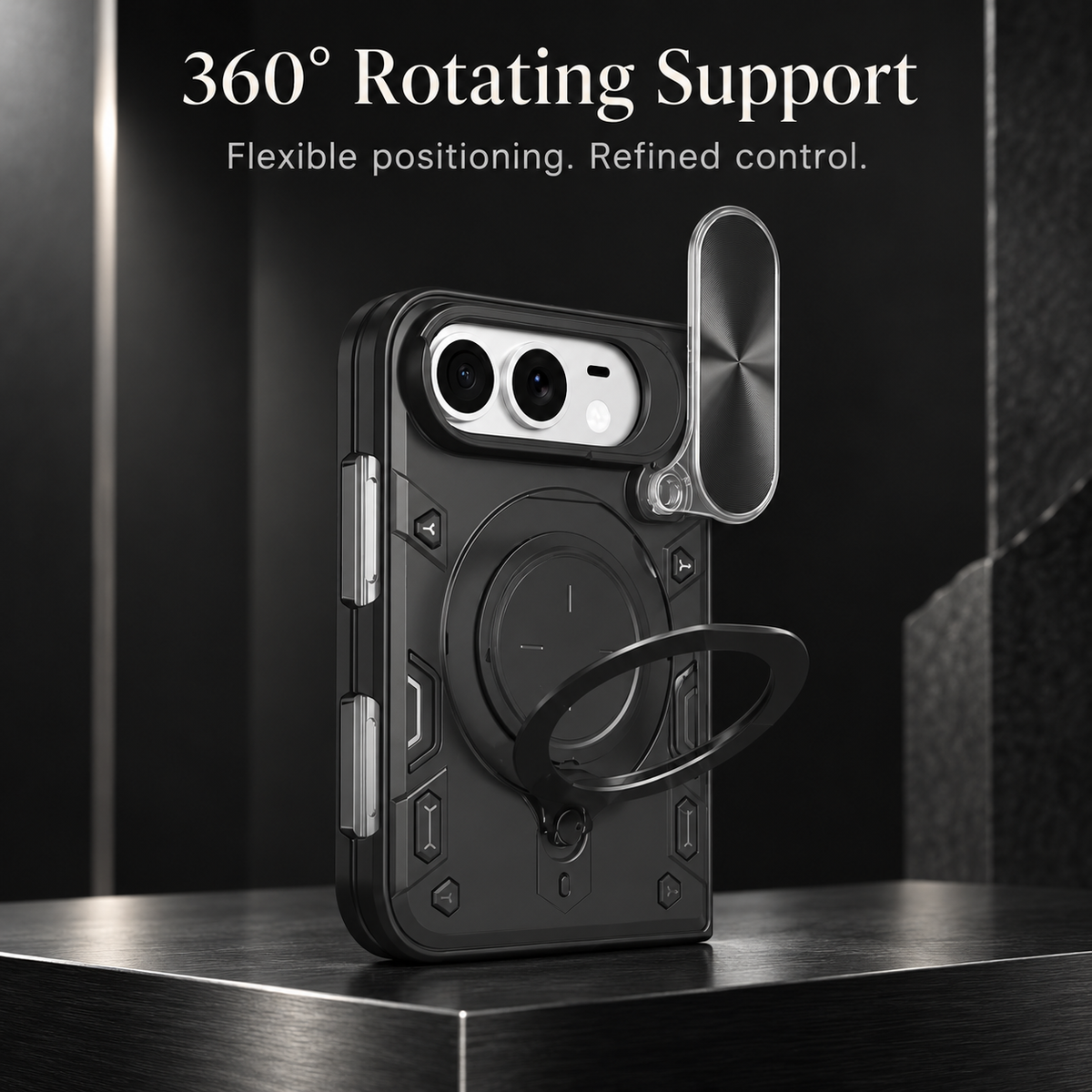 Premium iPhone Case Magnetic Ring Holder Foldable Armor Slide Camera Protector Shockproof PC TPU Heavy Duty Dual Layer Protective Cover Kickstand Case