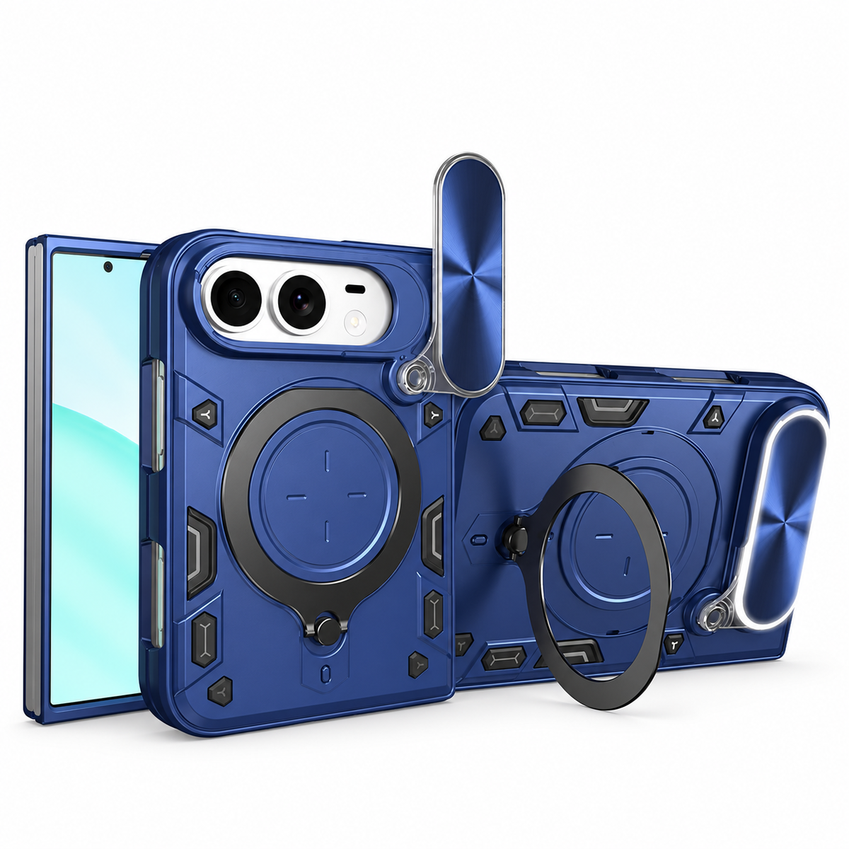 Premium iPhone Case Magnetic Ring Holder Foldable Armor Slide Camera Protector Shockproof PC TPU Heavy Duty Dual Layer Protective Cover Kickstand Case