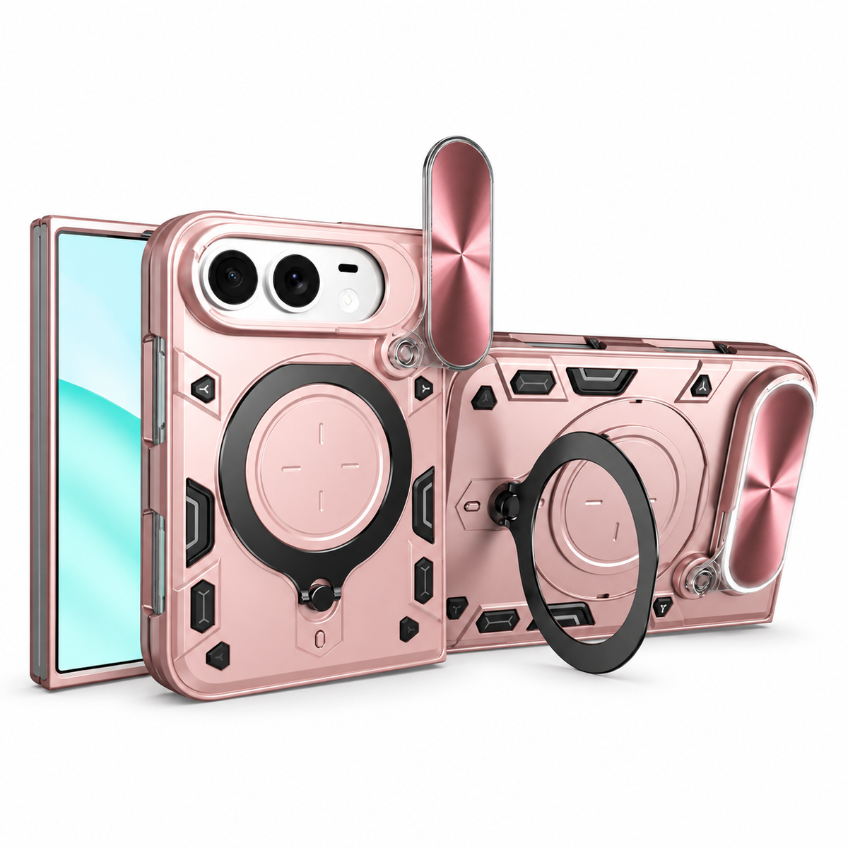 Premium iPhone Case Magnetic Ring Holder Foldable Armor Slide Camera Protector Shockproof PC TPU Heavy Duty Dual Layer Protective Cover Kickstand Case