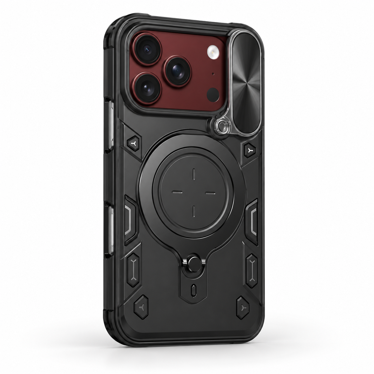 Premium iPhone Case Magnetic Ring Holder Foldable Armor Slide Camera Protector Shockproof PC TPU Heavy Duty Dual Layer Protective Cover Kickstand Case