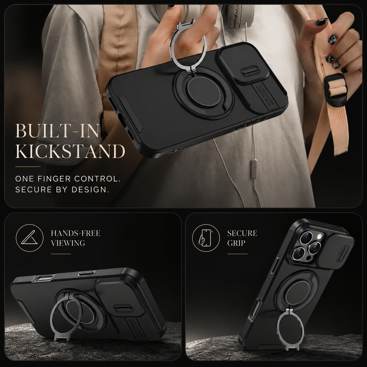 Premium iPhone Case Magnetic Rugged Armor Shockproof Protective Cover Heavy Duty Kickstand Anti Scratch Anti Fingerprint PC Acrylic Non Slip Full Coverage