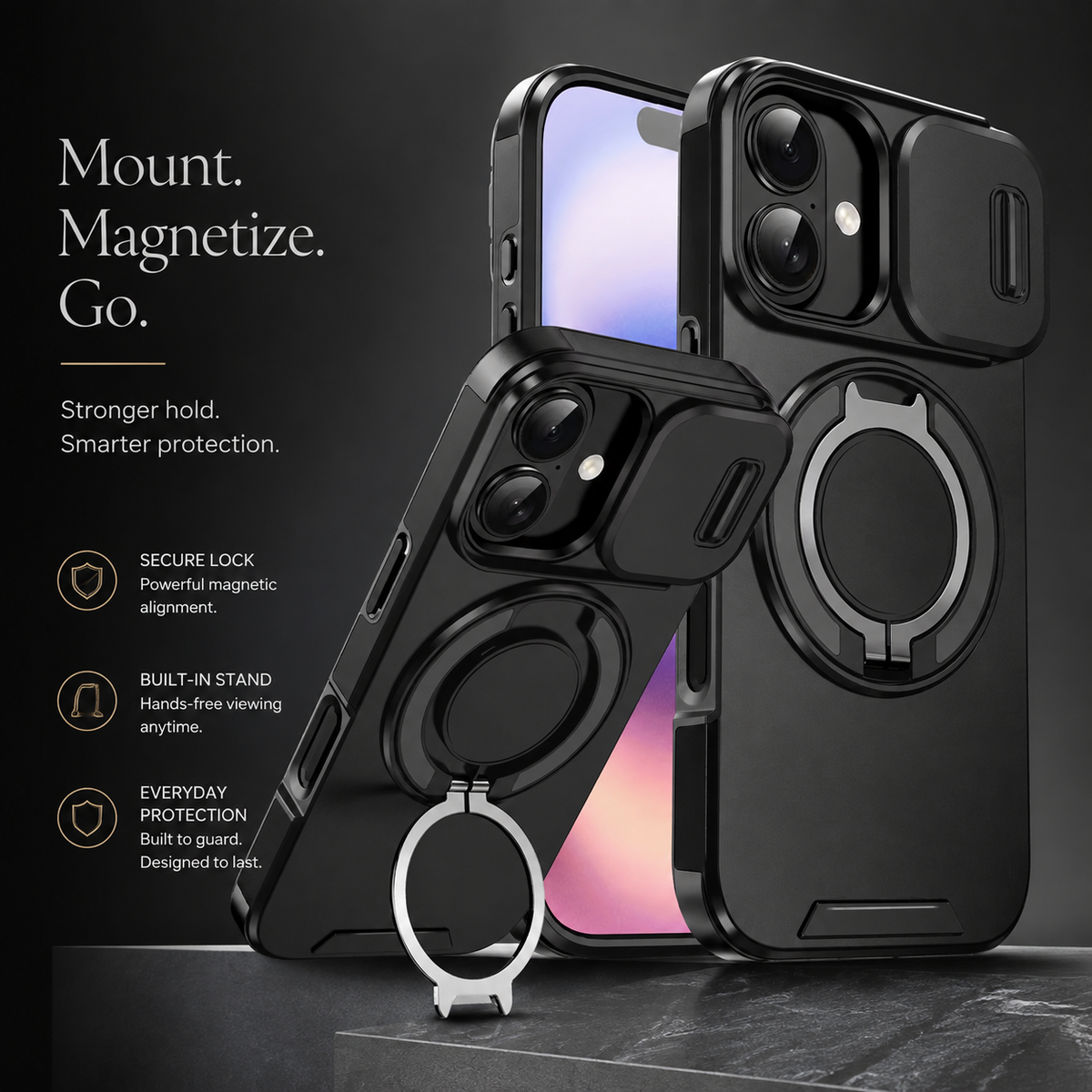Premium iPhone Case Magnetic Rugged Armor Shockproof Protective Cover Heavy Duty Kickstand Anti Scratch Anti Fingerprint PC Acrylic Non Slip Full Coverage