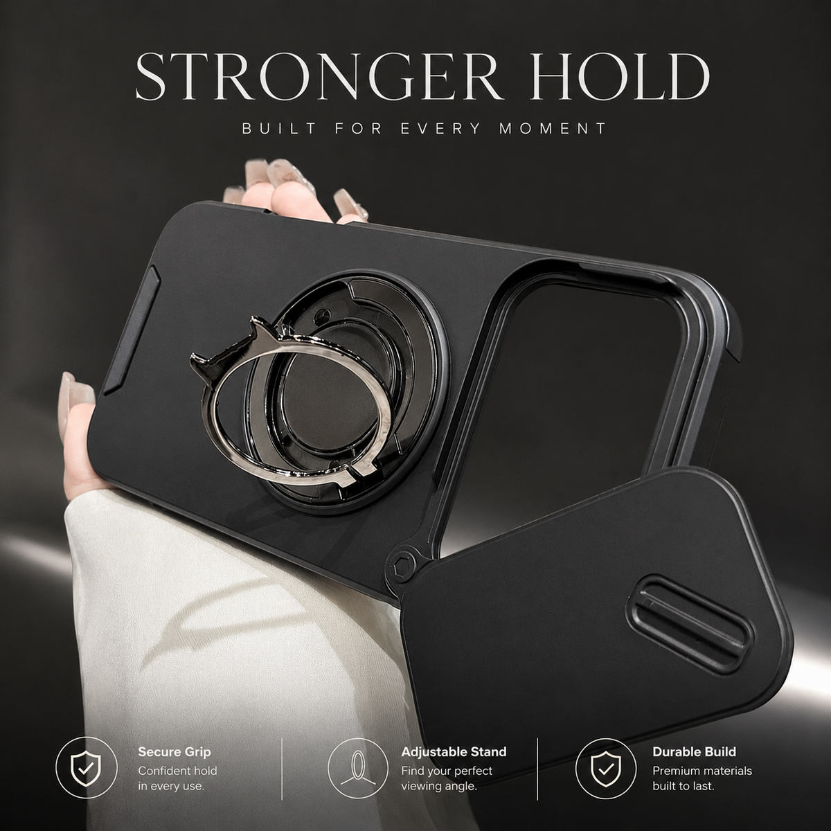 Premium iPhone Case Magnetic Rugged Armor Shockproof Protective Cover Ring Kickstand Camera Lens Protection PC TPU Metal Anti Slip Reinforced Full Coverage