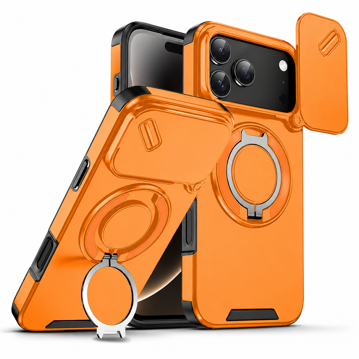 Premium iPhone Case Magnetic Rugged Armor Shockproof Protective Cover Ring Kickstand Camera Lens Protection PC TPU Metal Anti Slip Reinforced Full Coverage