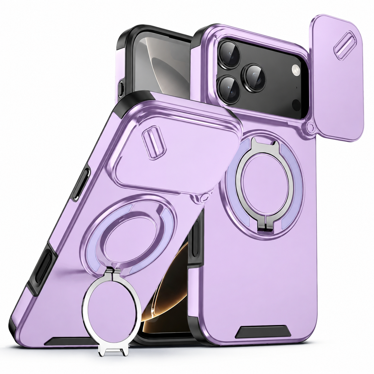 Premium iPhone Case Magnetic Rugged Armor Shockproof Protective Cover Ring Kickstand Camera Lens Protection PC TPU Metal Anti Slip Reinforced Full Coverage