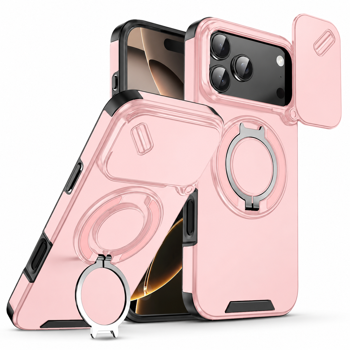 Premium iPhone Case Magnetic Rugged Armor Shockproof Protective Cover Ring Kickstand Camera Lens Protection PC TPU Metal Anti Slip Reinforced Full Coverage