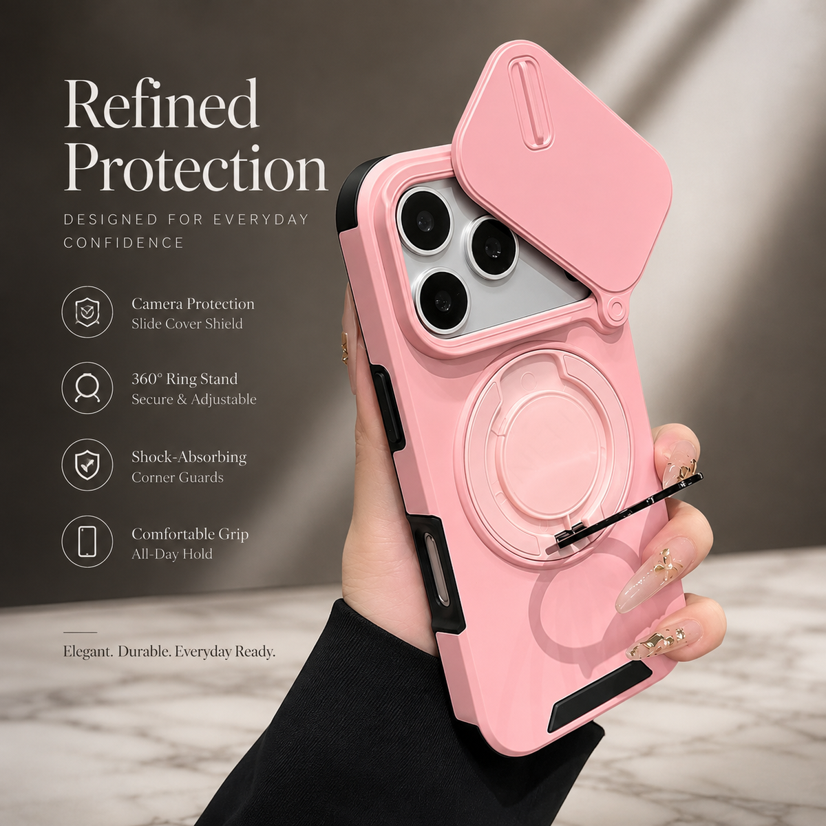 Premium iPhone Case Magnetic Rugged Armor Shockproof Protective Cover Ring Kickstand Camera Lens Protection PC TPU Metal Anti Slip Reinforced Full Coverage