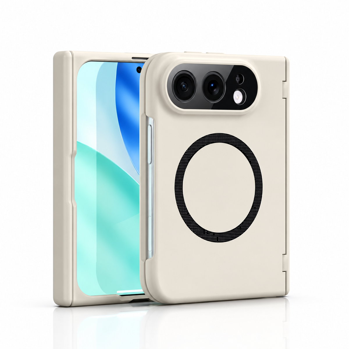 Premium iPhone Case Magnetic Spring Hinge Shockproof Hard PC Tempered Glass Screen Protector Anti Scratch Tough Foldable Protective Flip Cover Case