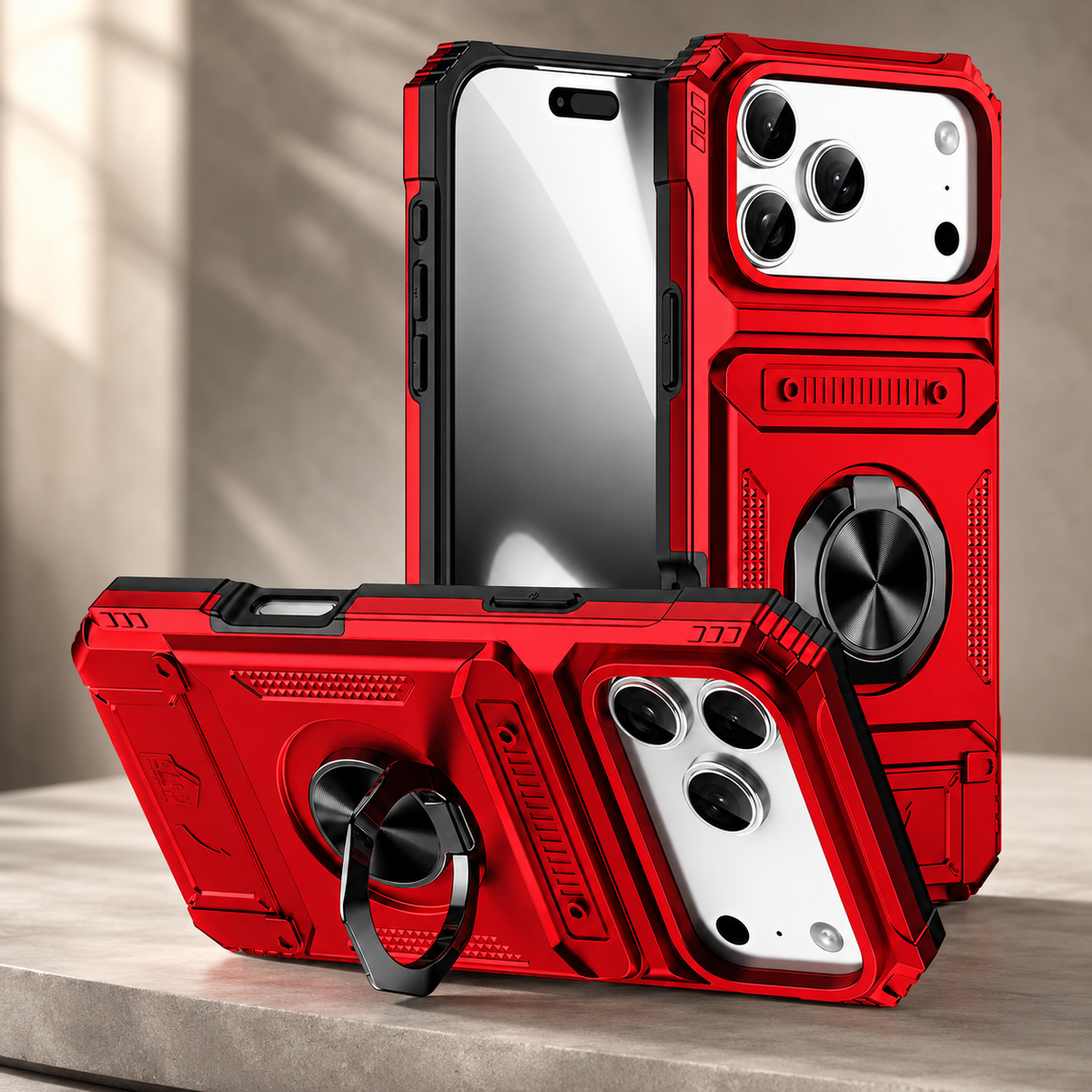 Premium iPhone Case Magnetic Wallet Cover Rotating Ring Kickstand Heavy Duty Drop Protection Card Holder Shockproof Camera Lens Guard Slim Design