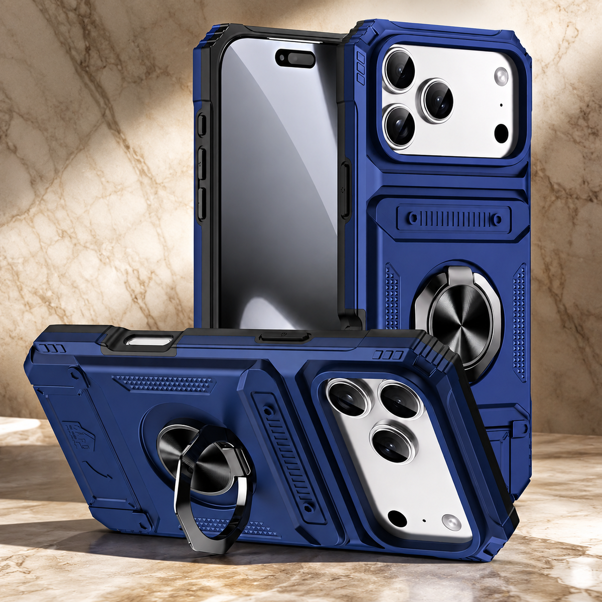 Premium iPhone Case Magnetic Wallet Cover Rotating Ring Kickstand Heavy Duty Drop Protection Card Holder Shockproof Camera Lens Guard Slim Design