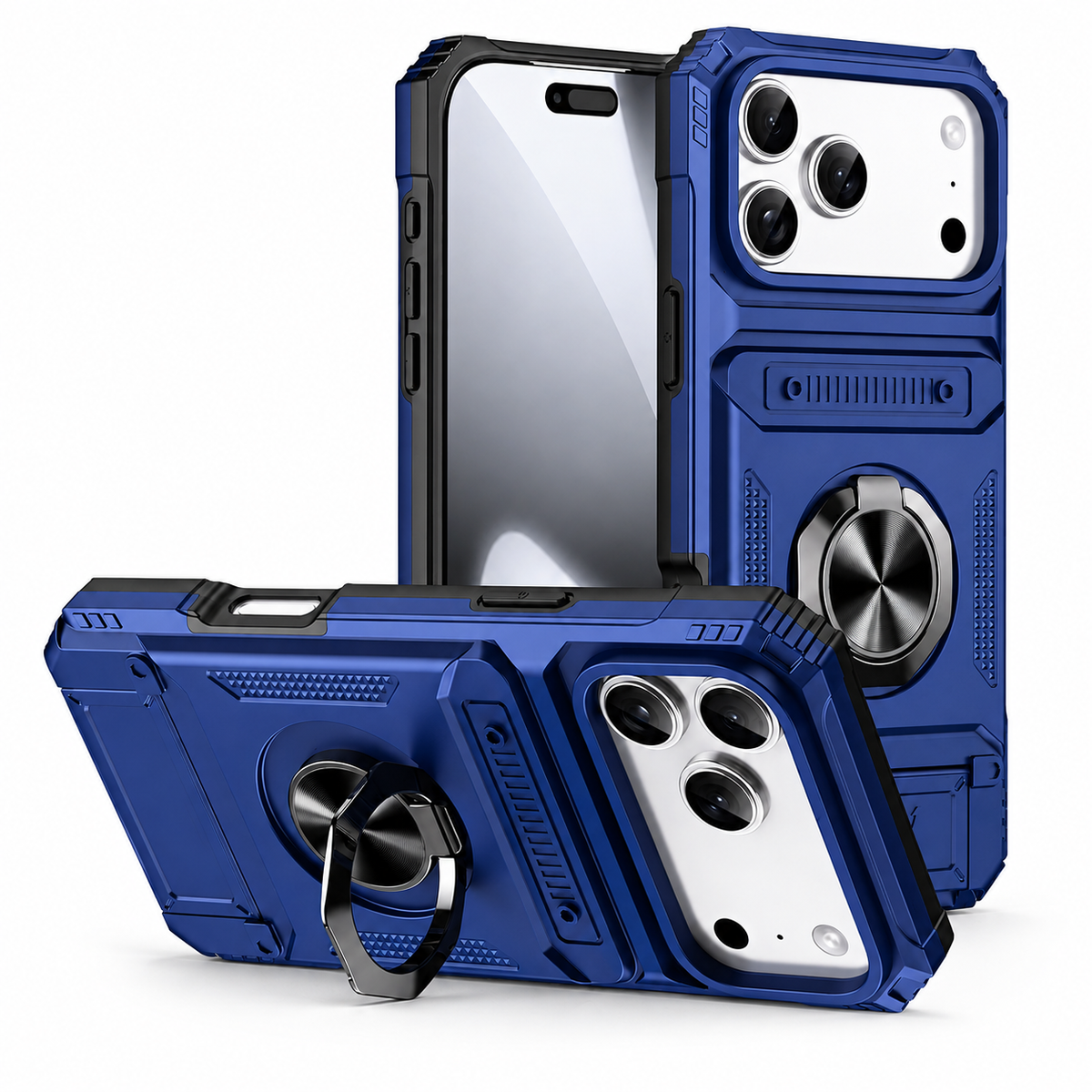 Premium iPhone Case Magnetic Wallet Cover Rotating Ring Kickstand Heavy Duty Drop Protection Card Holder Shockproof Camera Lens Guard Slim Design