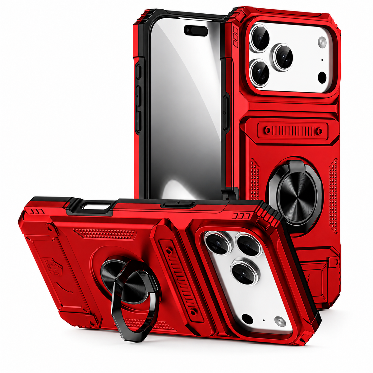 Premium iPhone Case Magnetic Wallet Cover Rotating Ring Kickstand Heavy Duty Drop Protection Card Holder Shockproof Camera Lens Guard Slim Design