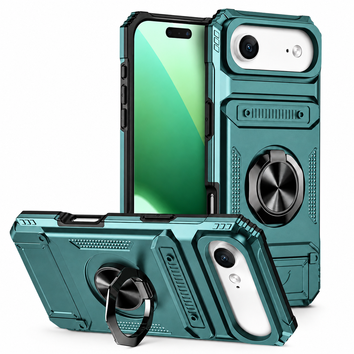 Premium iPhone Case Magnetic Wallet Cover Rotating Ring Kickstand Heavy Duty Drop Protection Card Holder Shockproof Camera Lens Guard Slim Design