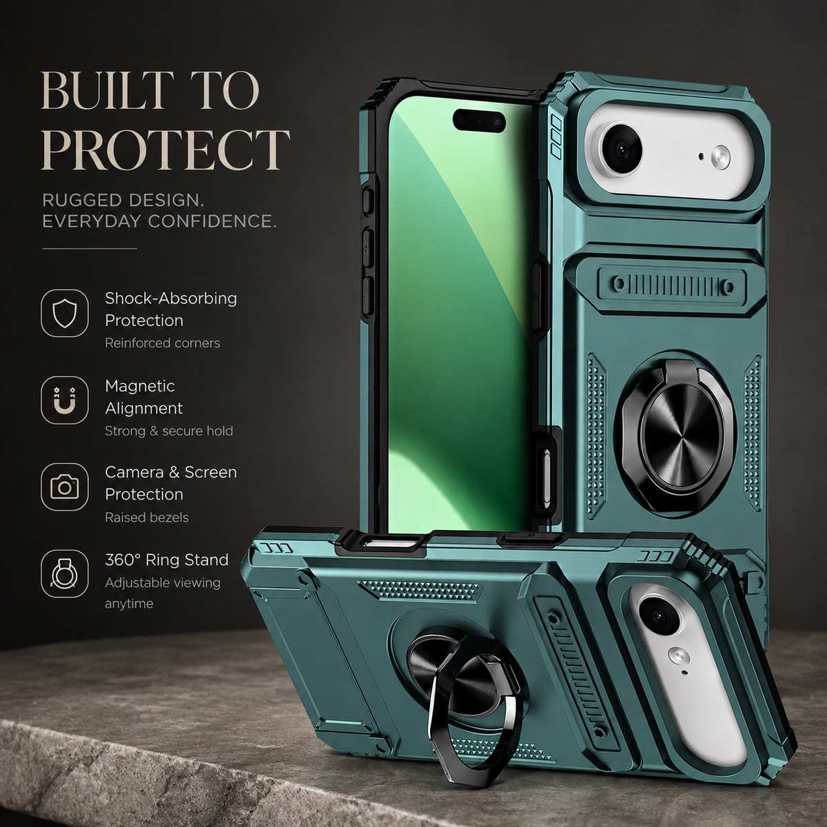 Premium iPhone Case Magnetic Wallet Cover Rotating Ring Kickstand Heavy Duty Drop Protection Card Holder Shockproof Camera Lens Guard Slim Design