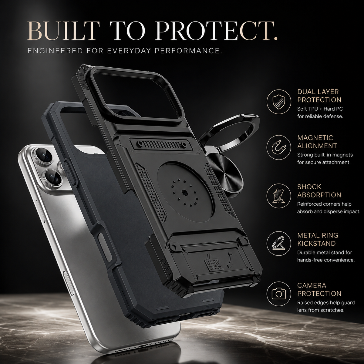 Premium iPhone Case Magnetic Wallet Cover Rotating Ring Kickstand Heavy Duty Drop Protection Card Holder Shockproof Camera Lens Guard Slim Design