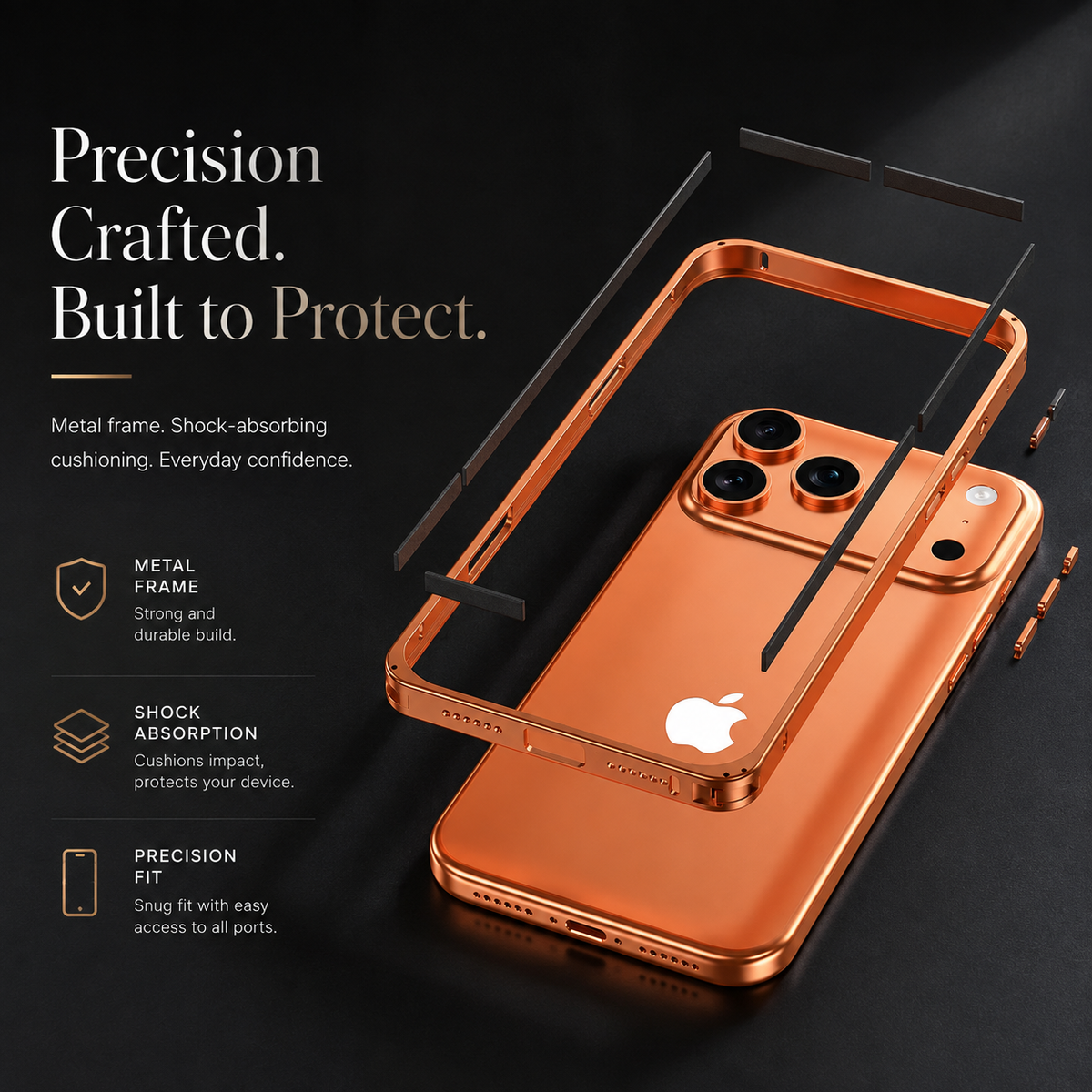 Premium iPhone Case Metal Alloy Armor Hollow Heat Dissipation Shockproof Bumper Anti Scratch Tough Slim Reinforced Edge Protective Frame Cover Case
